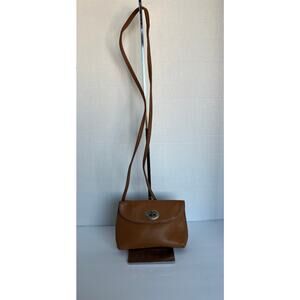 Fossil Camel Pebble Leather Monica Turnlock Crossbody Clutch Bag Purse